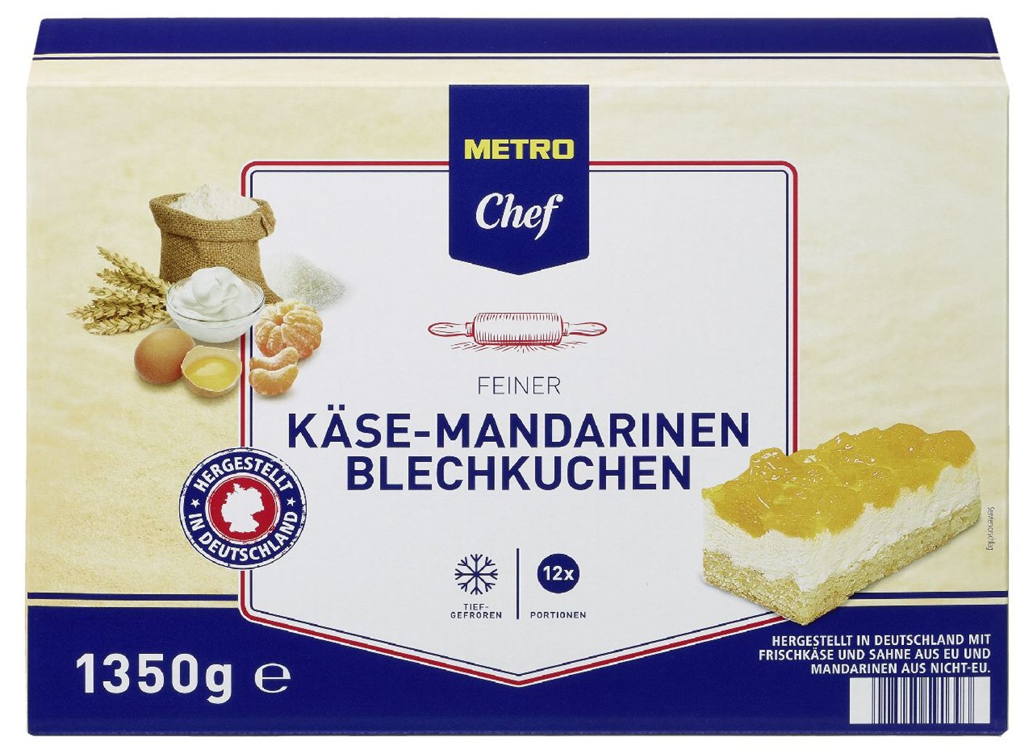 METRO Chef - Käse-Mandarinen Blechkuchen tiefgefroren 12 Portionen - 1,35 kg Packung