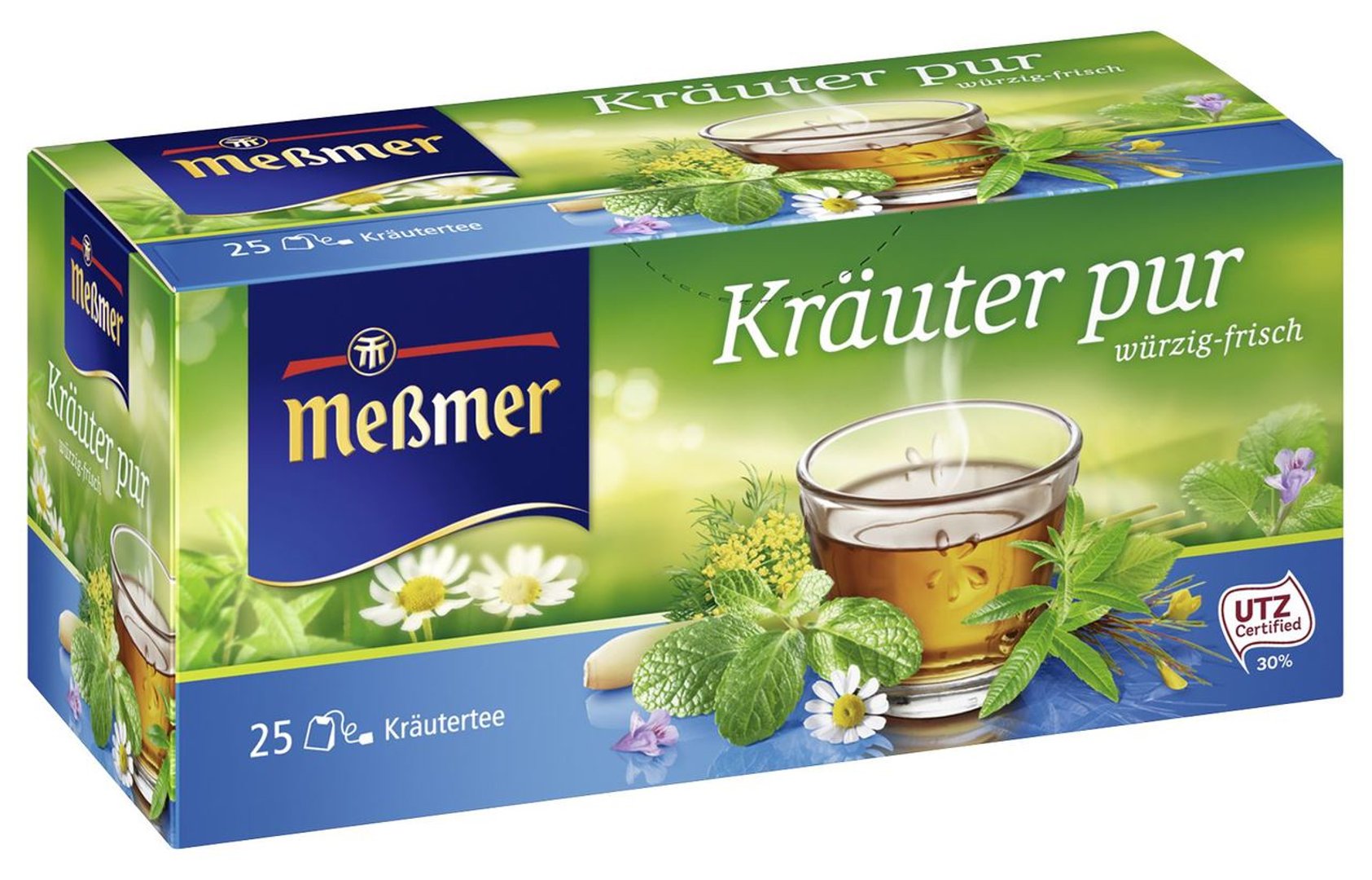 MEßMER - Kräutertee Pur würzig-frisch, 25 Teebeutel - 12 x 50 g Karton