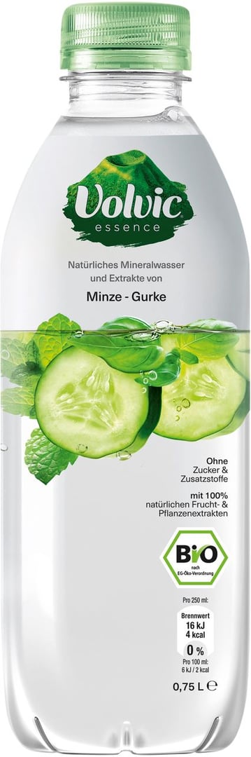 Volvic - Essence Mineralwasser mit Gurke-Minze-Basilikum Einweg 6 x 0,75 l Flaschen