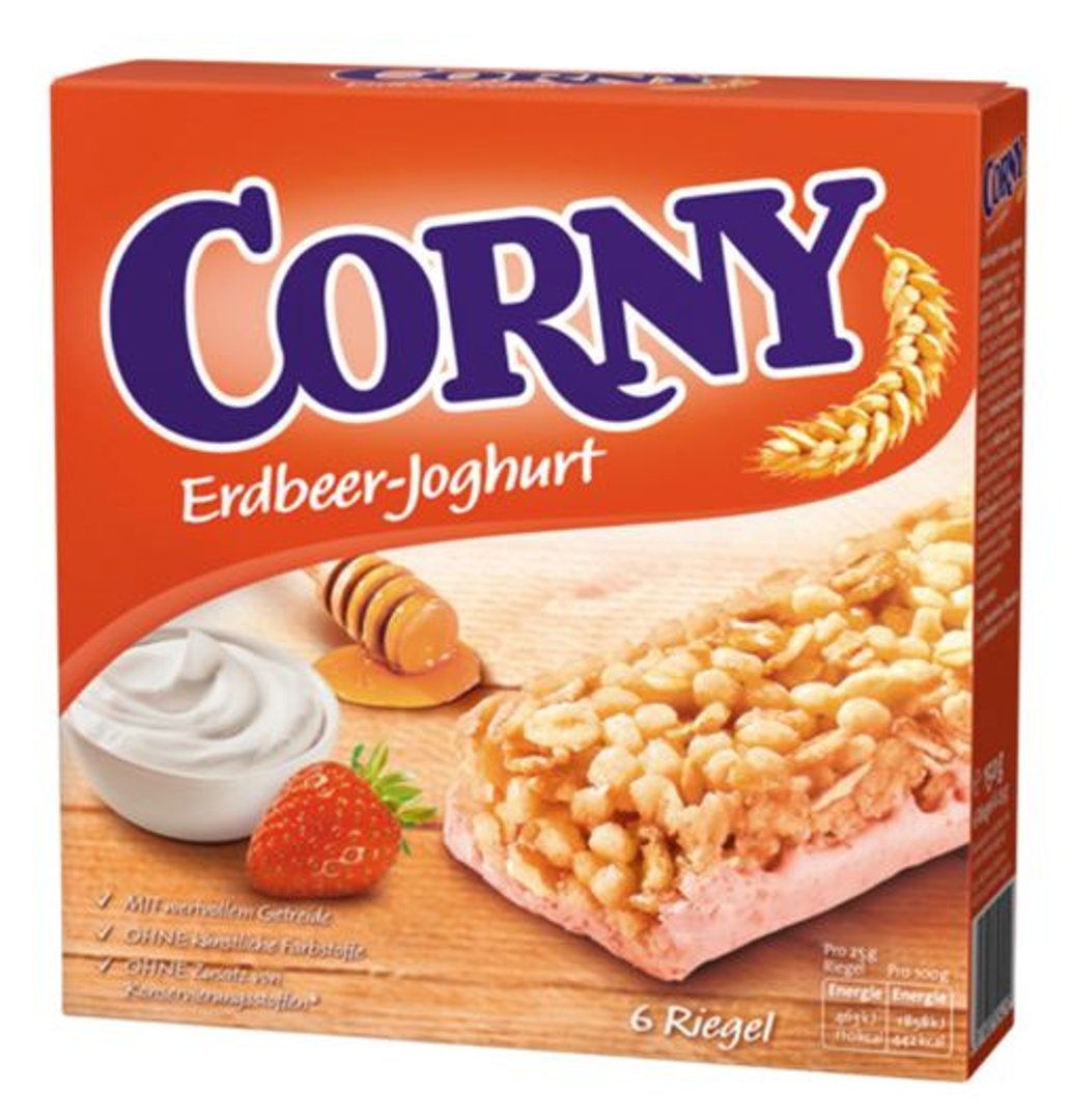 Corny - Müsliriegel Joghurt 6 Stück á 20 g, Müsliriegel Erdbeer-Joghurt, gerösteten Vollkornflocken & Getreidecrispies 10 x 120 g Packungen
