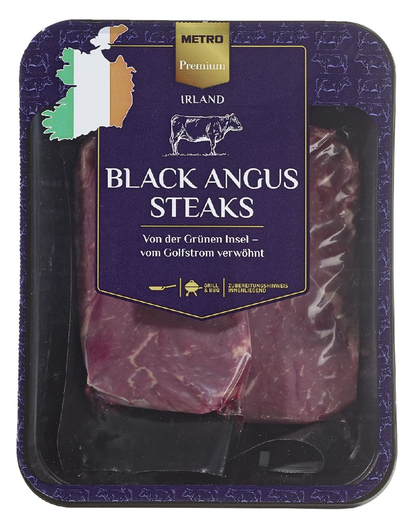 METRO Premium - Irisches Black Angus Rinderentrecôtesteaks vak.-verpackt, 2 Stück à ca. 200 g
