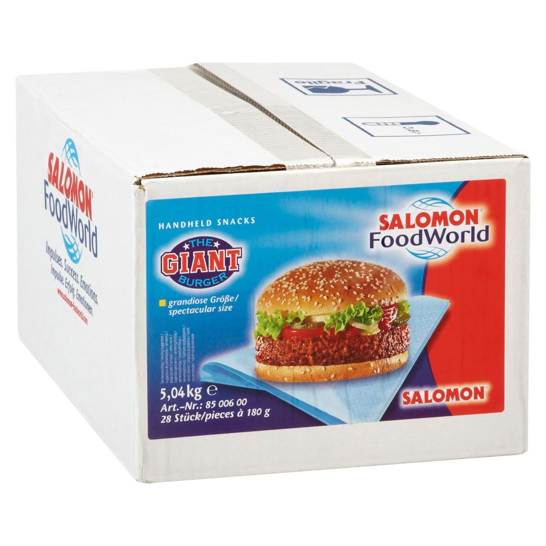 SALOMON FoodWorld - Giant Burger gewürzt, roh, tiefgefroren 28 Stück à ca. 180 g - 5,04 kg Karton