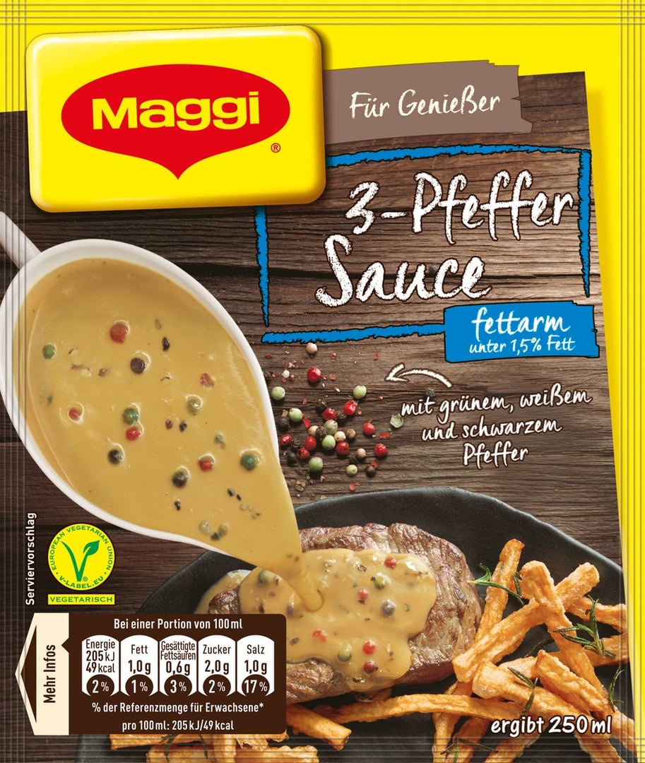 Maggi - Für Genießer Sauce 3-Pfeffer fettarm - 1 x 33 g Beutel