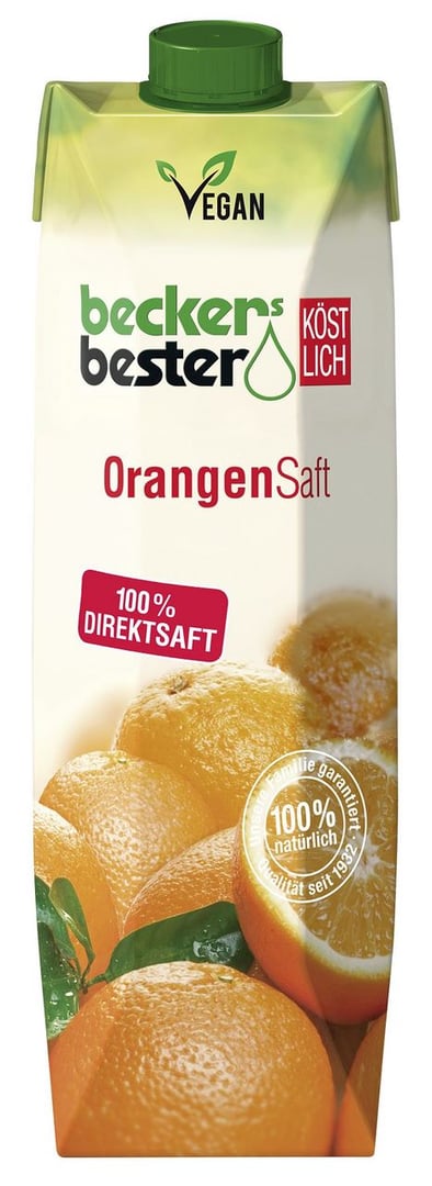 Beckers Bester - Orangensaft 100 % Direktsaft Fruchtgehalt Tetra Pack - 1 l Packung