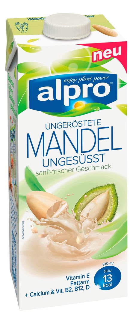 Alpro - alpro Ungeröstete Mandel ungesüßt, Milchersatzgetränk, 1,1 % Fett - 1 l Packung