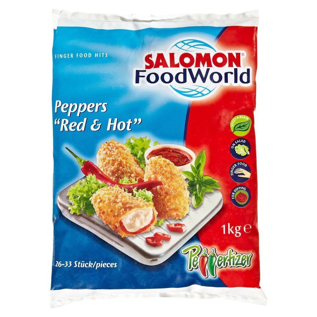 SALOMON FoodWorld - Peppers Red & Hot tiefgefroren, vorgebacken, 26 - 33 Stück - 6 x 1 kg Beutel