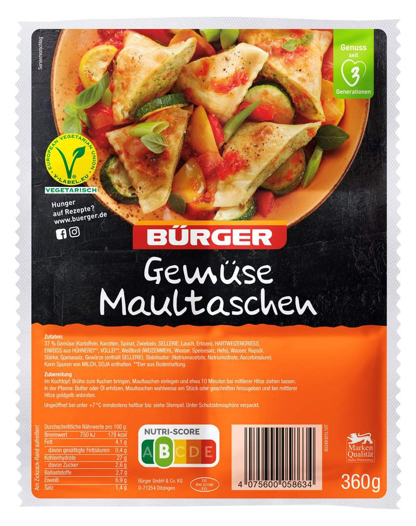 Bürger - Gemüsemaultaschen - 360 g Beutel