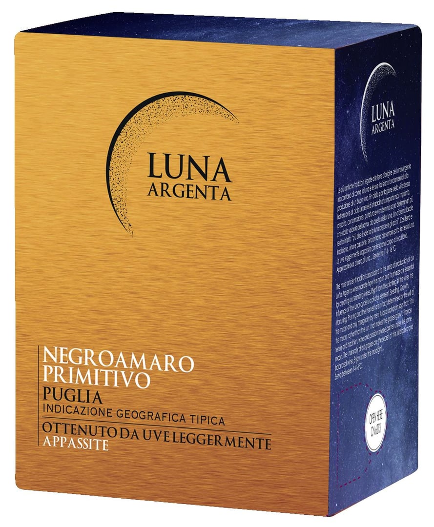 Luna Argenta Negroamaro Primitivo Appassimento Rotwein halbtrocken - 1 x 5 l Packung