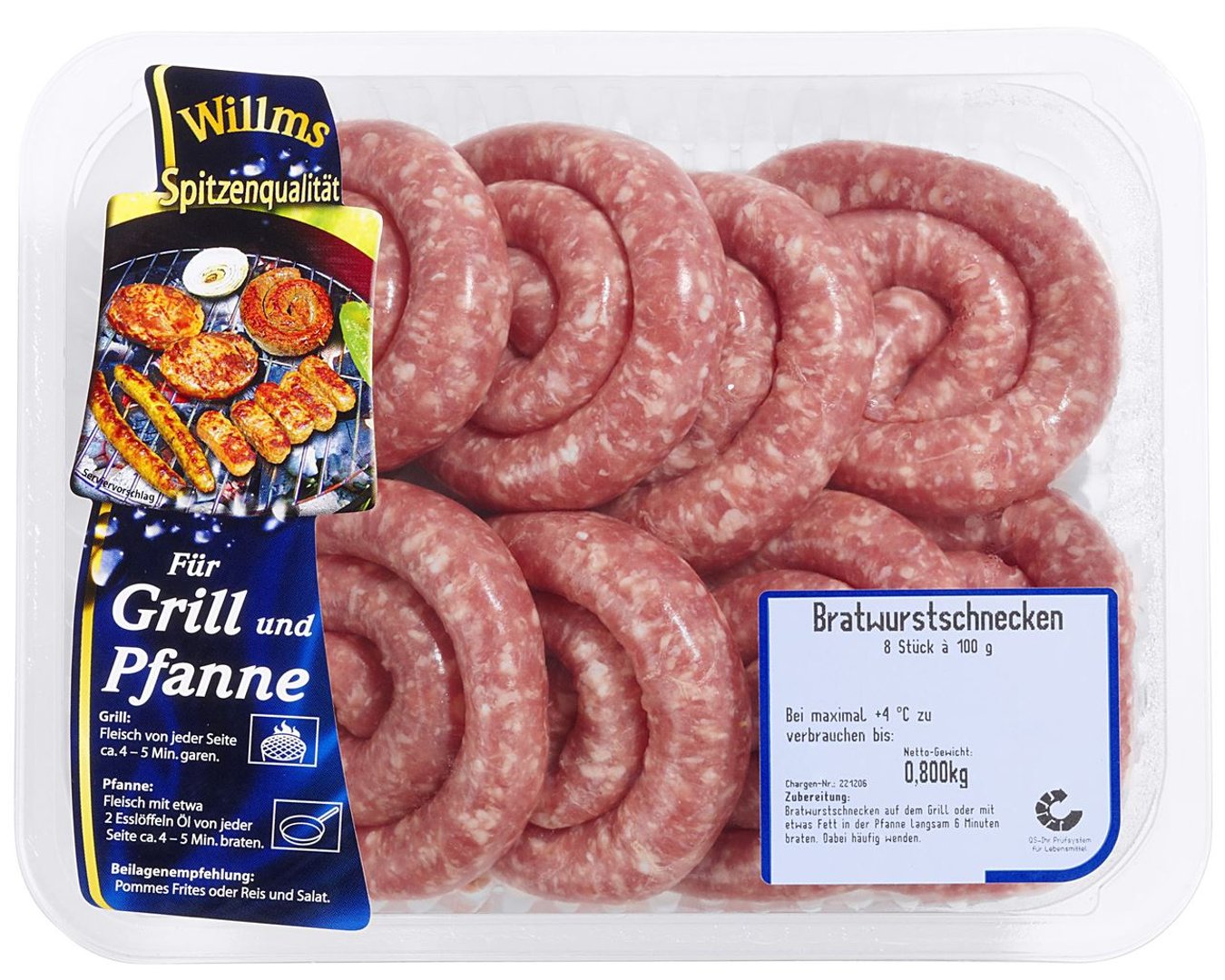 Willms - QS Bratwurstschnecken 8 Stück à 100 g - 800 g Packung