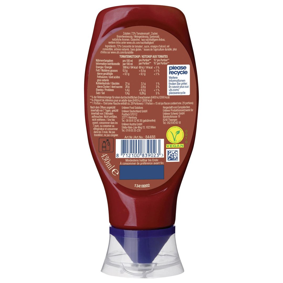 Hellmann's Real Tomato Ketchup 430 ml Flasche