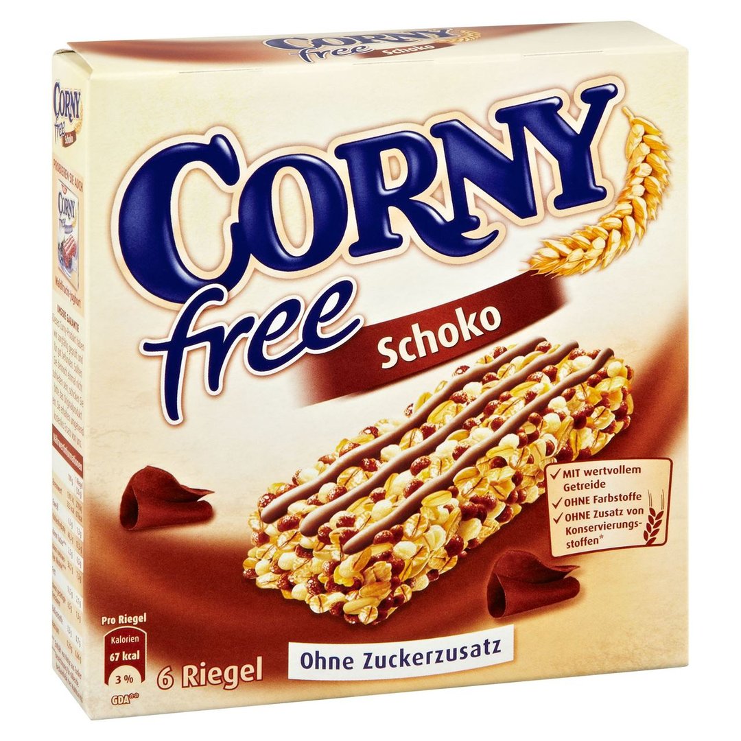 Corny - Müsliriegel Schoko free mit weißer Schokolade und Süßungsmittel, 6 Stück á 20 g 120 g Packung