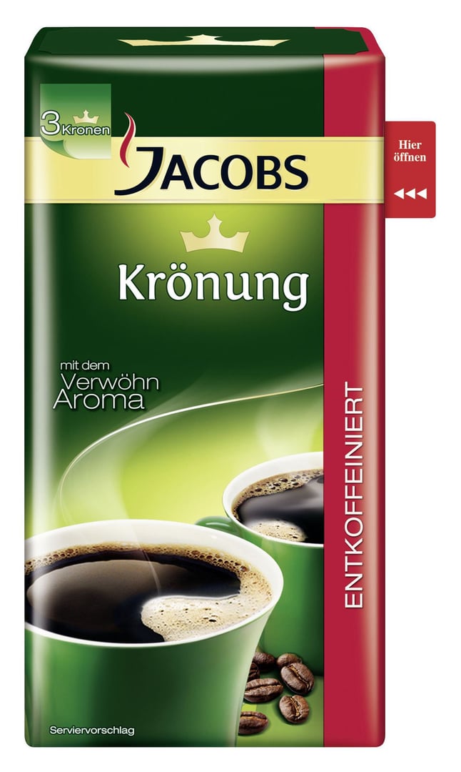 Jacobs Krönung entkoffeiniert gemahlen, vak.-verpackt 500 g Packung