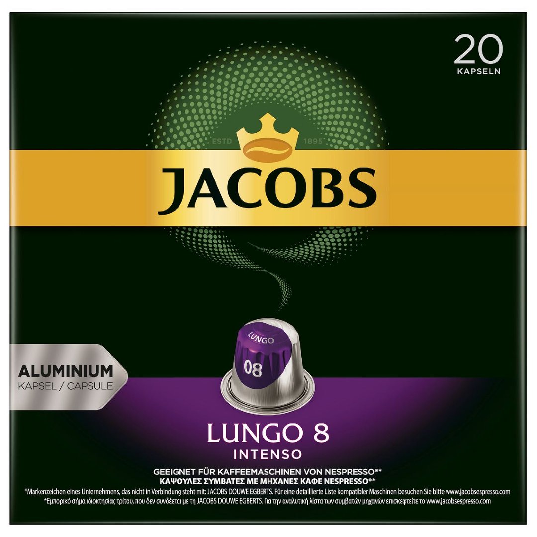 Jacobs - Espresso 8 Nespresso Kaffeekapseln Lungo Intenso 20 Stück - 104 g Schachtel