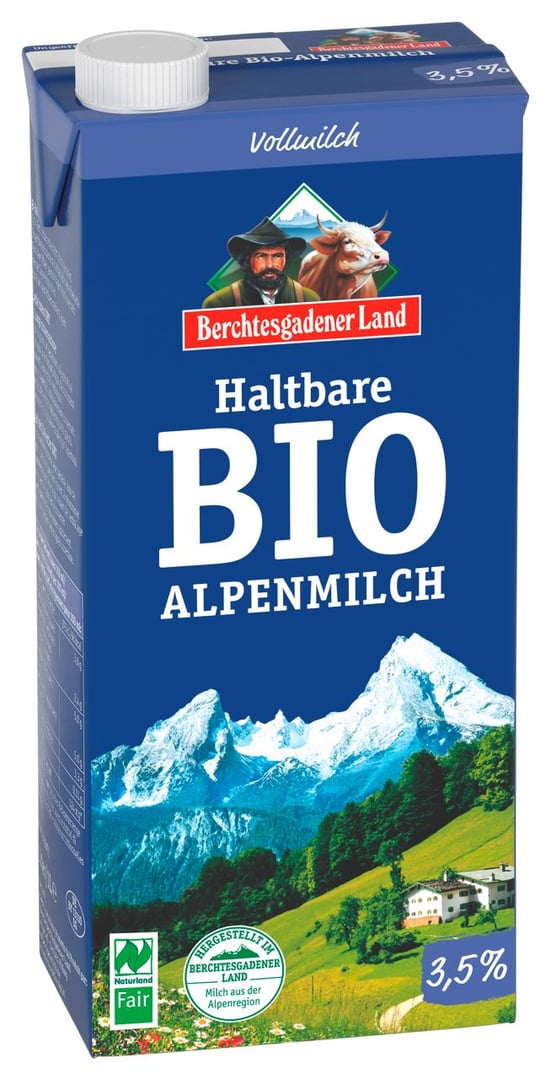Berchtesgadener Land - Haltbare Bio Alpenmilch 3,5 % Fett - 1 l Faltschachtel