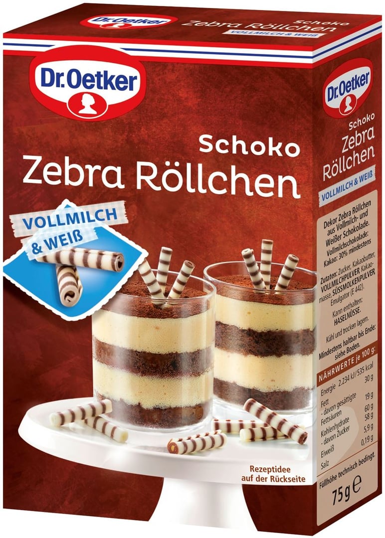 Dr. Oetker - Schoko Zebra-Röllchen - 10 x 75 g Packung