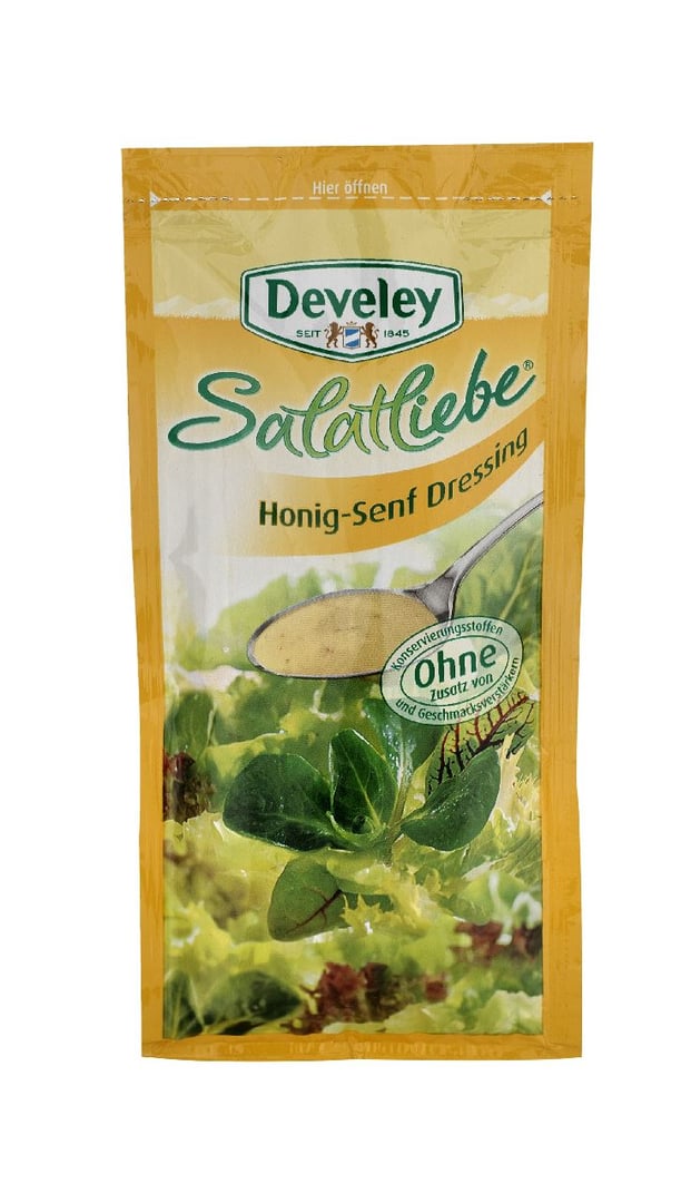 Develey - Salatliebe Portionspackung Honig Senf Dressing 3 % Fett 75 ml Packung