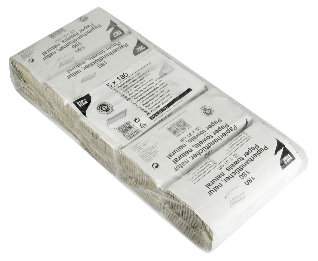 PAPSTAR Handtuchpapier Natur Recycling-Papier 1-lagig 31 x 25 cm, 5 x 180 Blatt