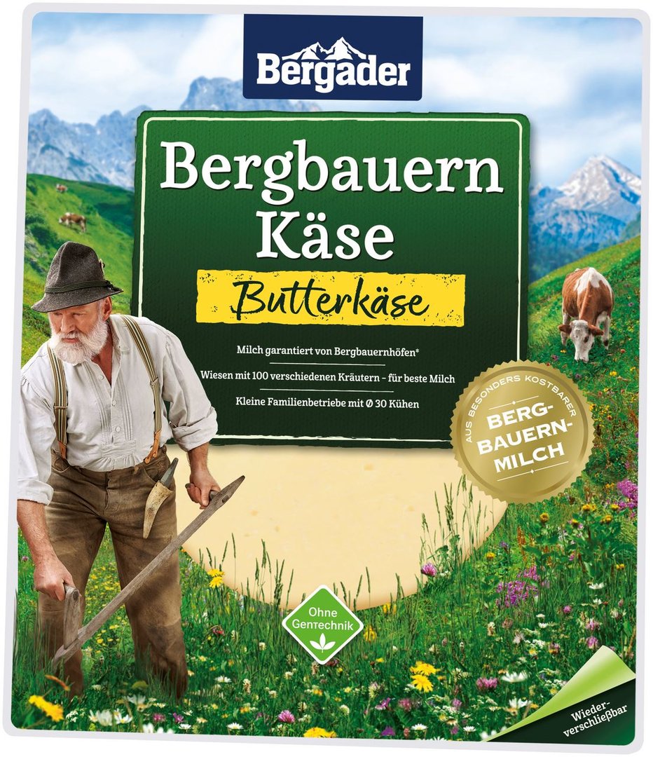 Bergader - Bergbauern-Käse Scheiben Butterkäse 48 % Fett i. Tr. - 150 g Packung