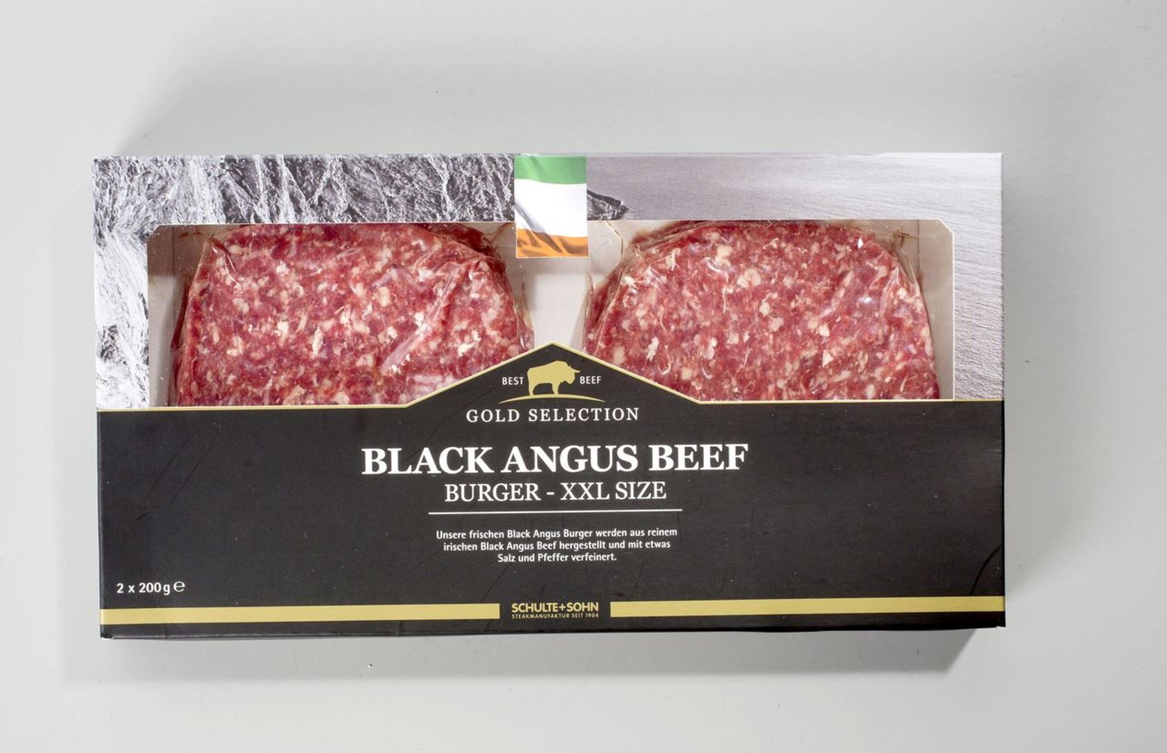 Schulte & Sohn - Irish Black Angus Burger vak.-verpackt, 2 Stück à 200 g Packung