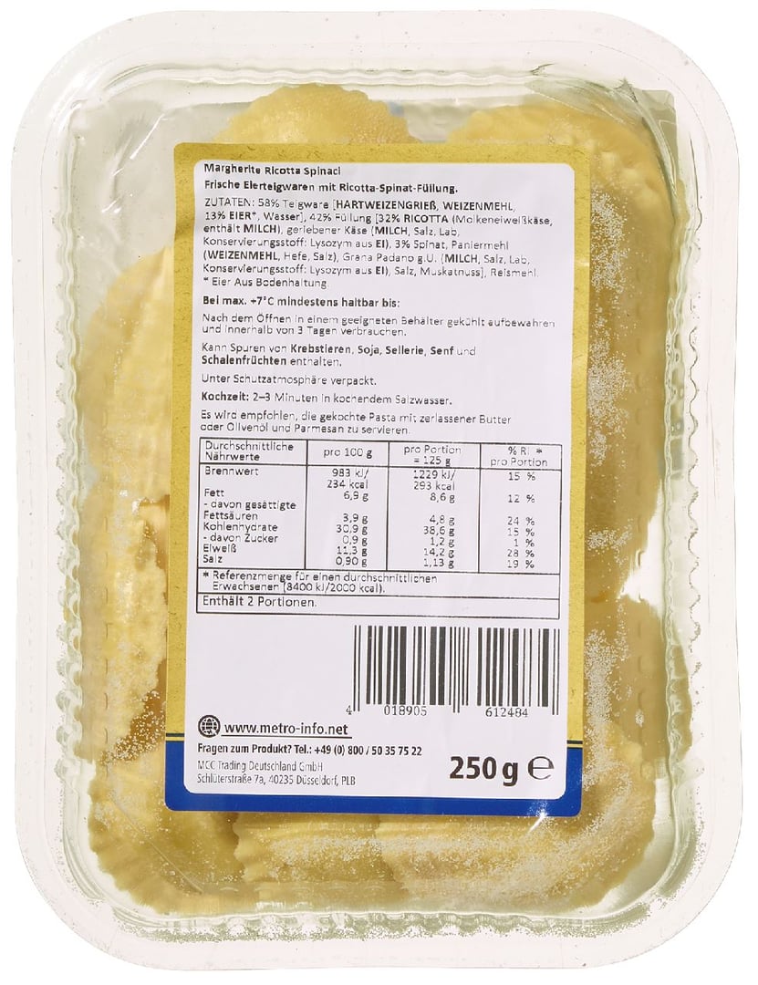 METRO Chef - Margherite ricotta e spinaci (mit Ricottakäse und Spinat) gekühlt - 250 g Packung