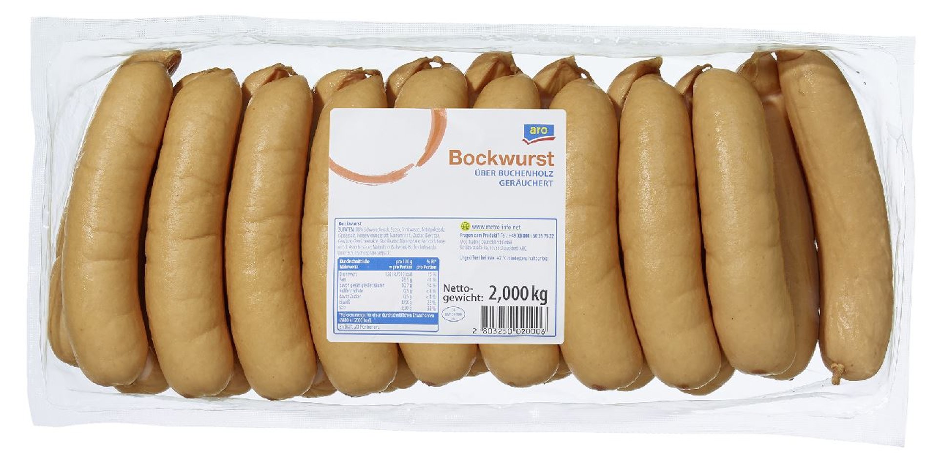 aro - Imbiss Line Bockwurst gebrüht, 20 Stück à 100 g 2 kg Packung