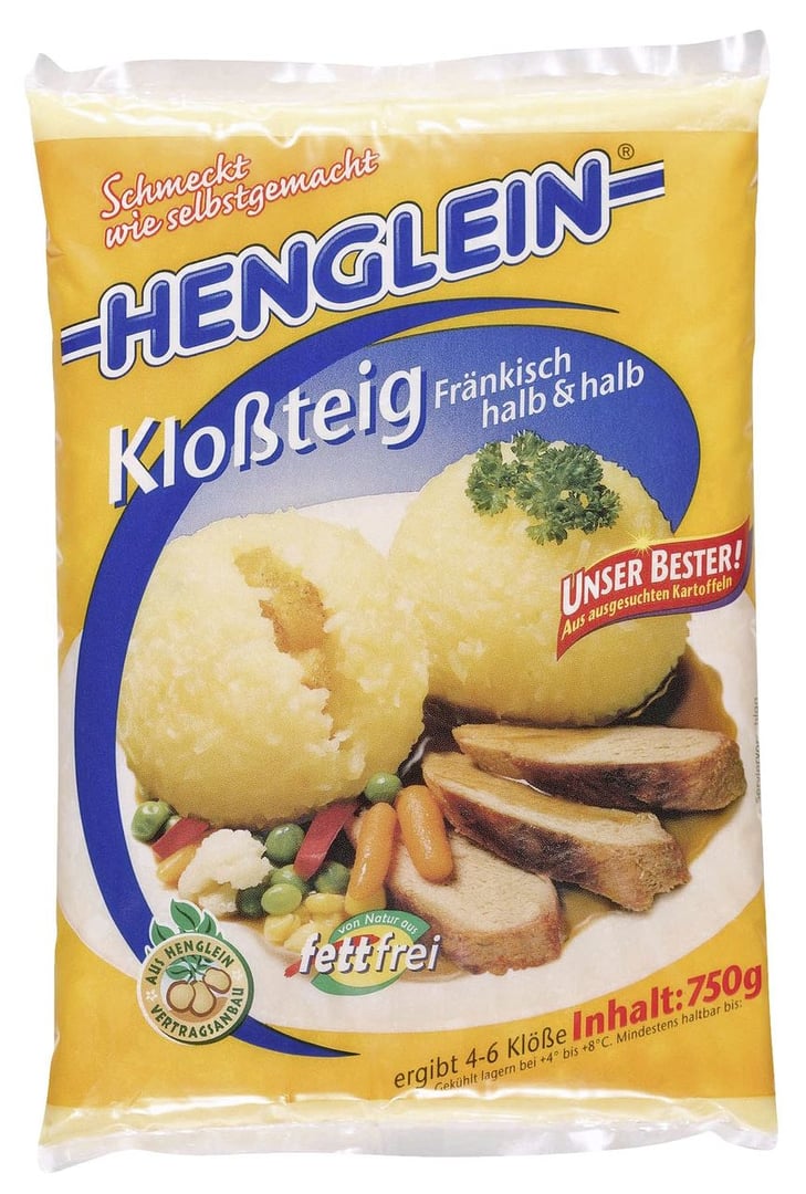 Henglein - Klossteig fränkische Art, er besteht jeweils zur Hälfte aus gekochten & rohen Kartoffeln 750 g Beutel