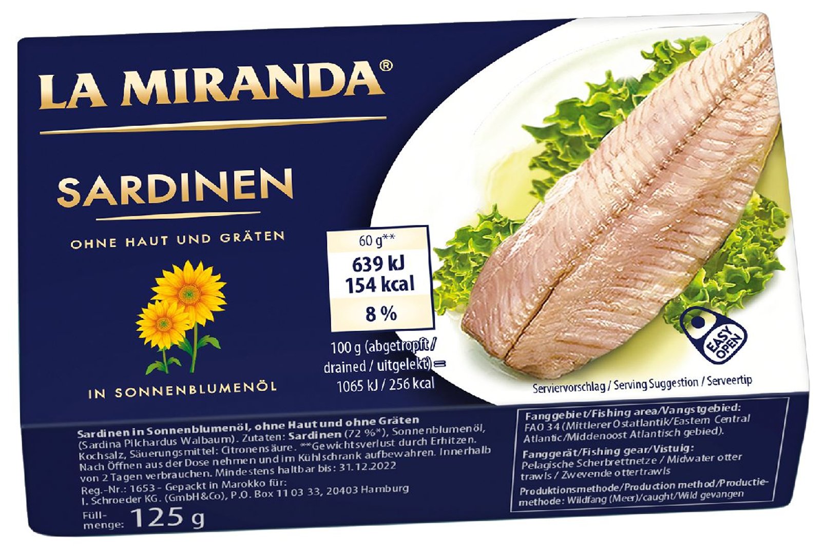 La Miranda - Sardinen ohne Haut & ohne Gräten - 1 x 125 g Dose