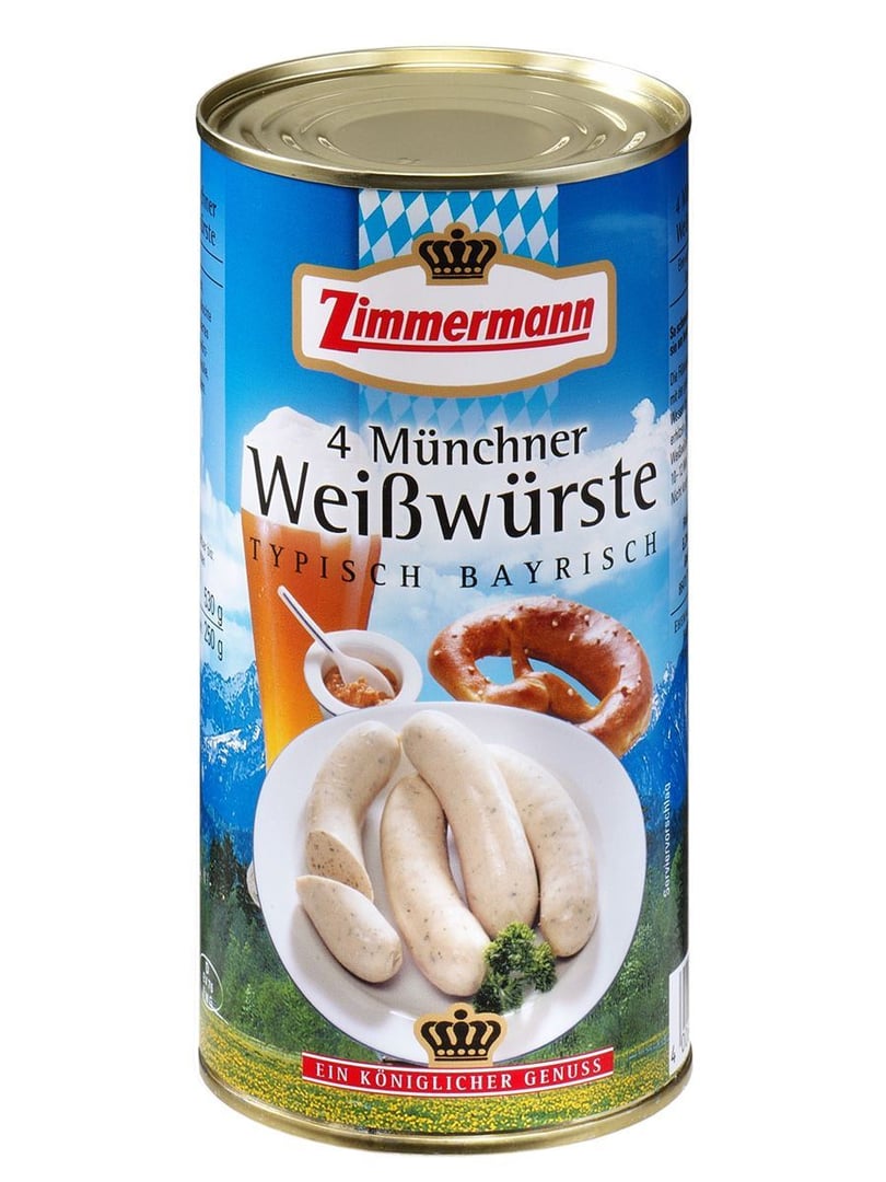 Zimmermann - Münchner Weißwürste 4 Stück, aus Schweinefleisch, mit Petersilie verfeinert - 250 g Dose