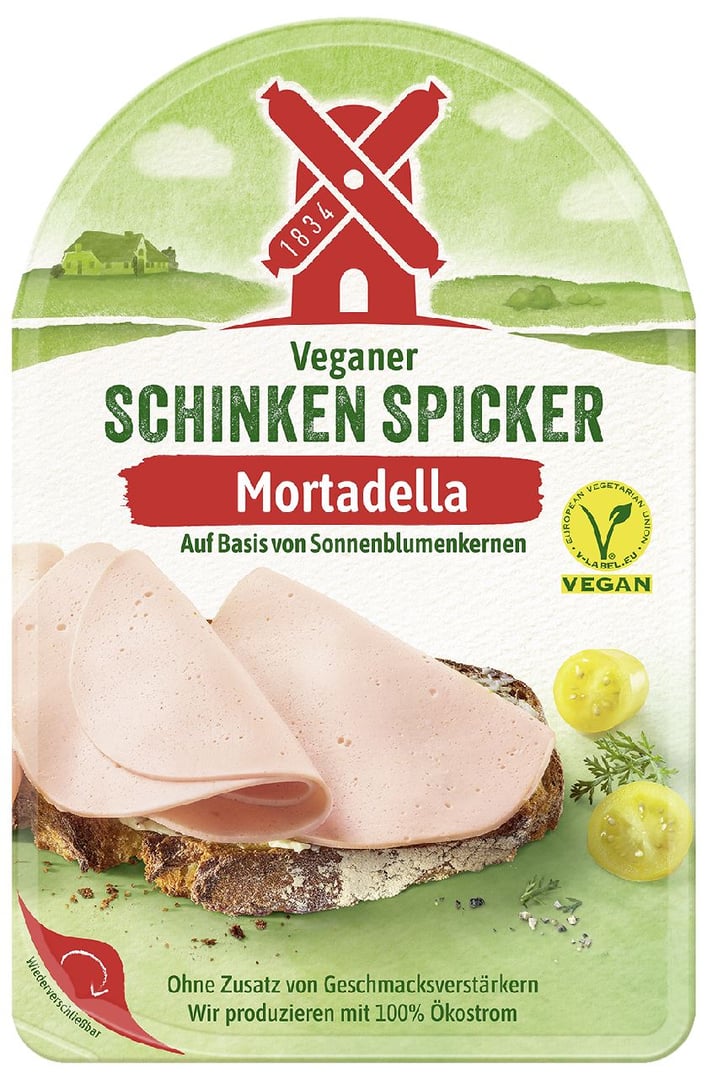 RUEGENWALDER MUEHLE - Veganer Schinken Spicker Mortadella gekühlt - 80 g Packung