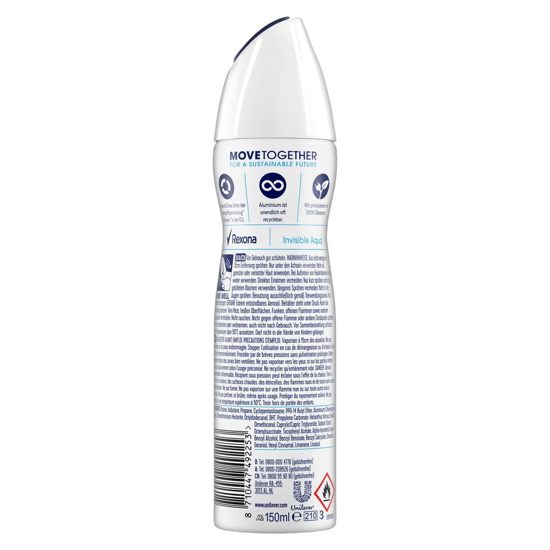Rexona Deo Spray Invisible Aqua 48h Anti-Transpirant - 150 ml Dose
