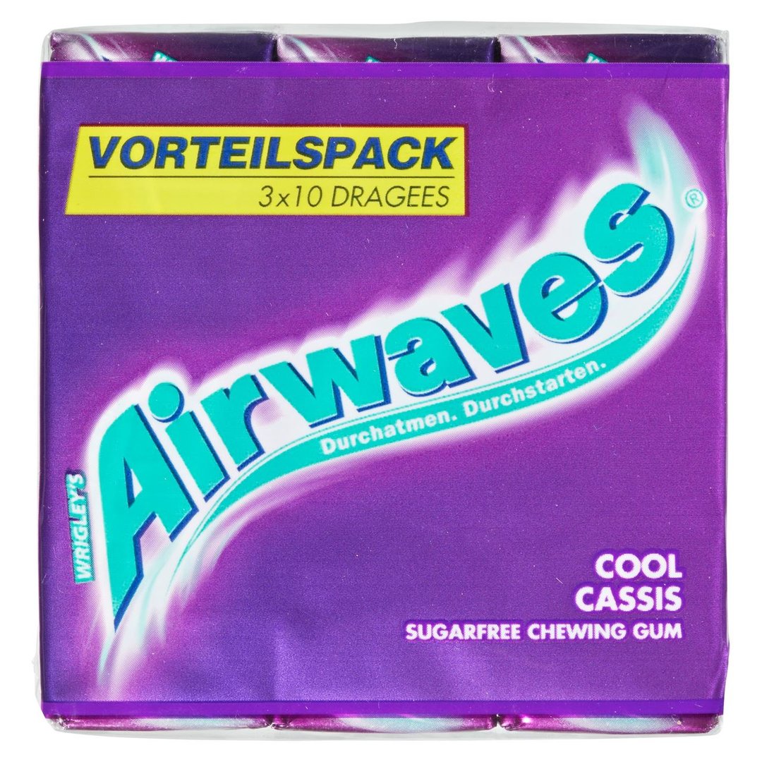 Airwaves - Kaugummi Cool Cassis sugarfree + Vitamin C 3 Packungen à 10 Stück - 1 x 42 g Stück