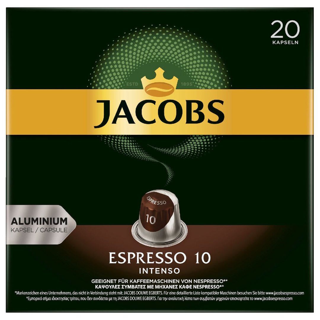 Jacobs - Espresso 10 Nespresso Kaffeekapseln Espresso Intenso 20 Stück - 104 g Schachtel