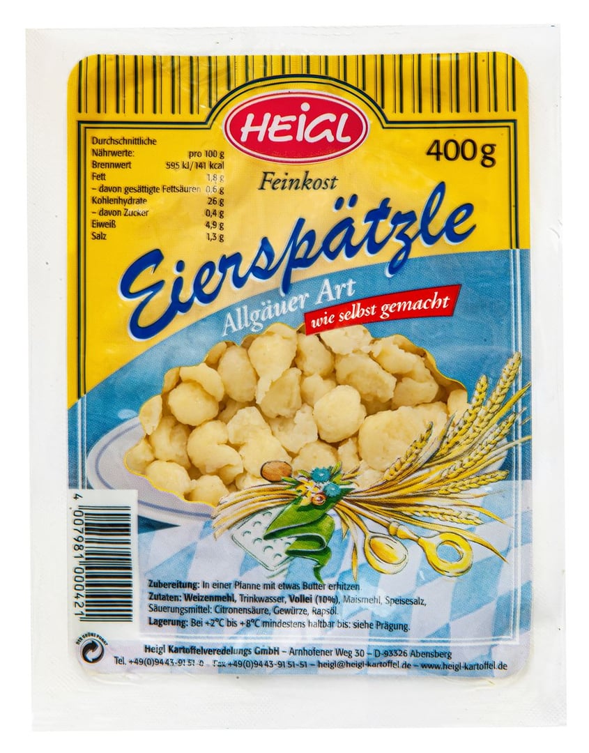 Heigl - Eierspätzle Allgäuer Art, frisch mit 10 % Ei - 1 x 400 g Beutel