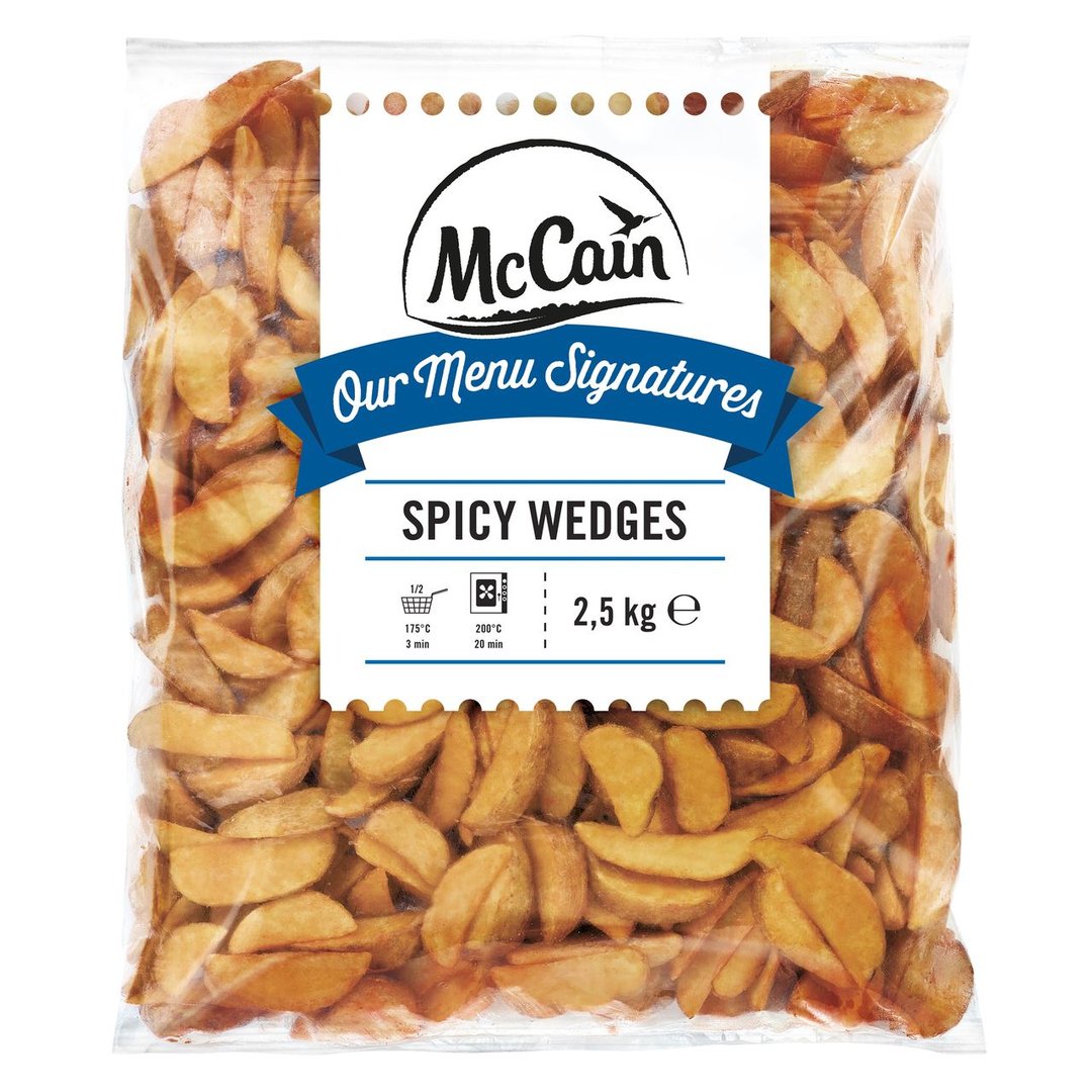McCain - Spicy Wedges Kartoffelecken mit Schale tiefgefroren, einzeln entnehmbar - 2,5 kg Beutel