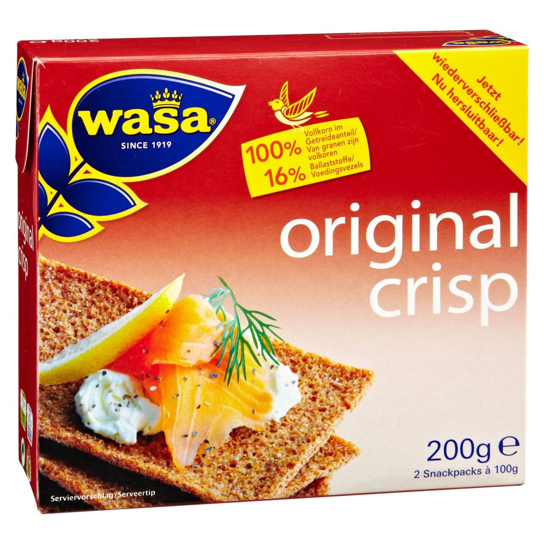 Wasa - Original Crisp Backware aus Vollkornroggen 200 g, 2 x 100 g