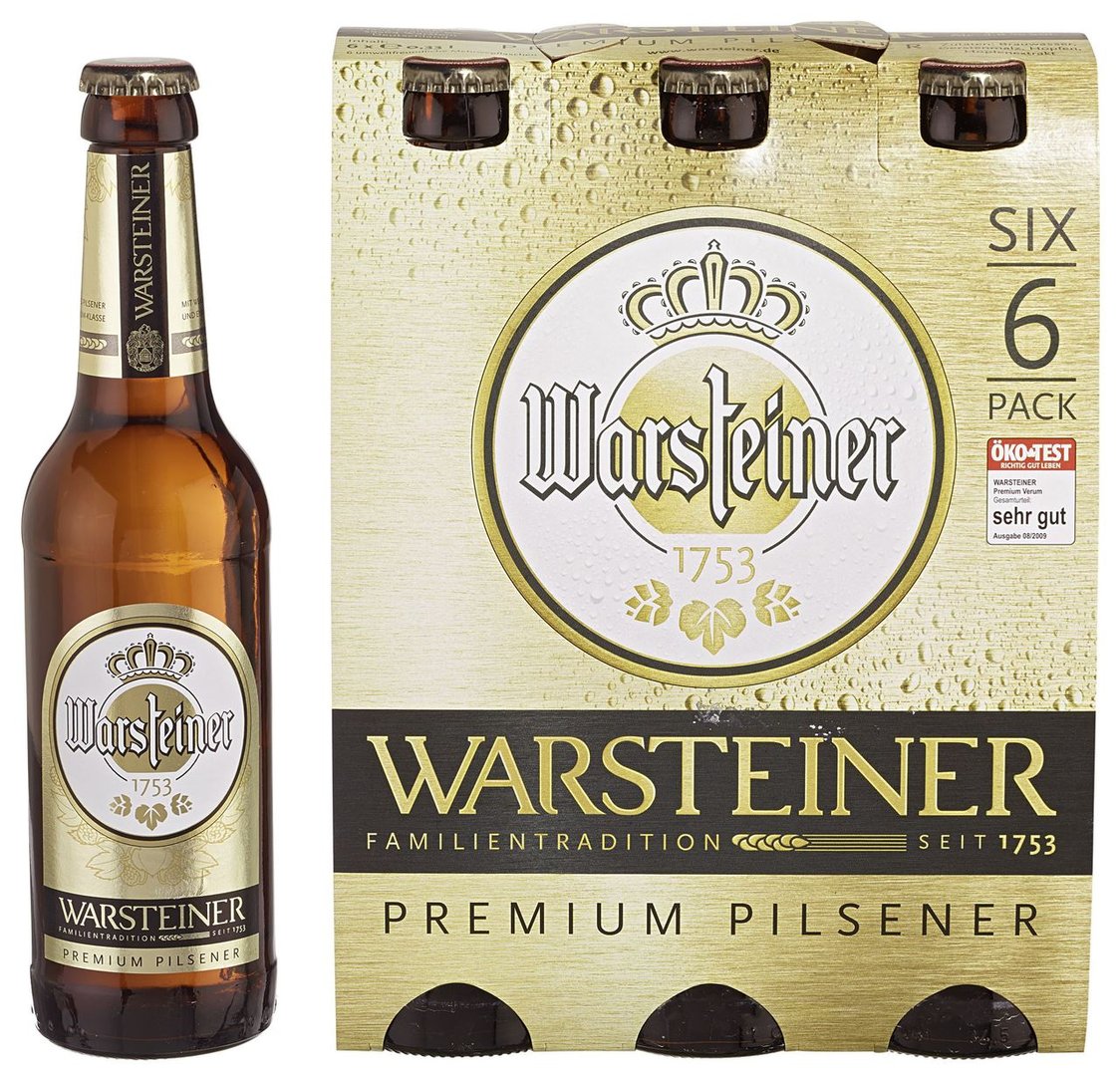 Warsteiner - Bier Premium Pilsener Glas - 6 x 0,33 l Flaschen
