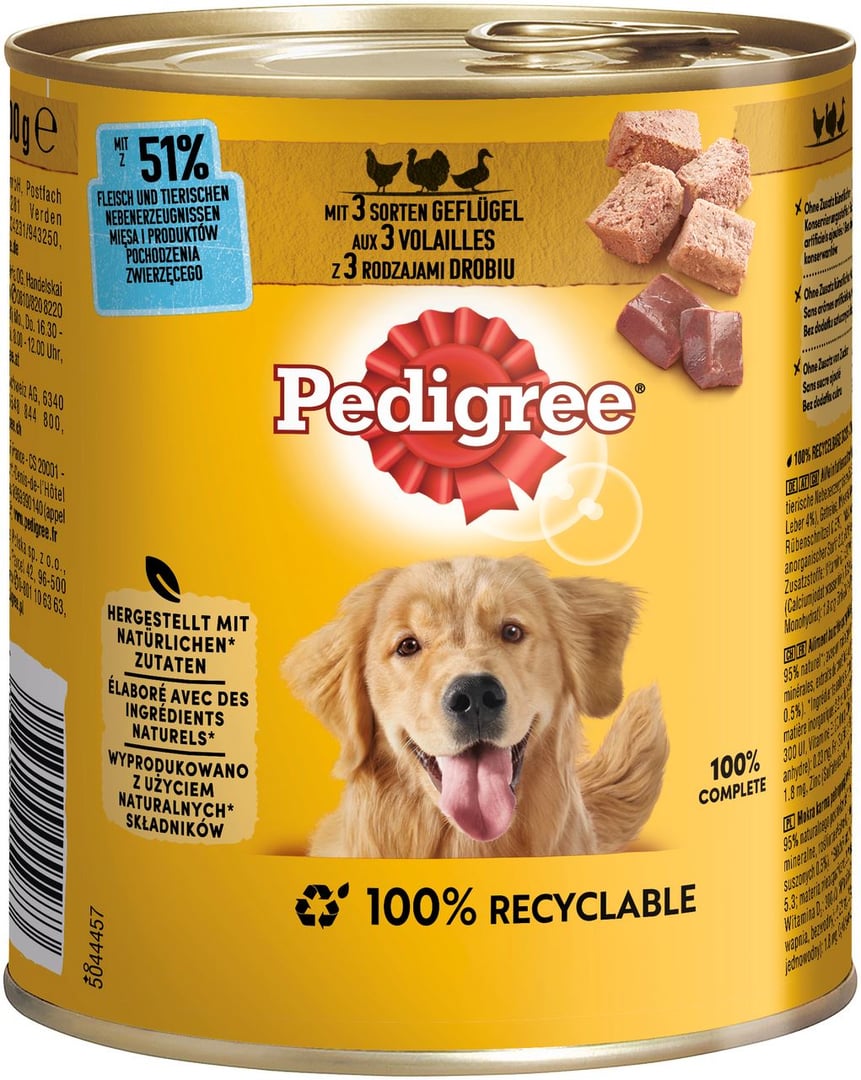 Pedigree - Pastete mit 5 Sorten Geflügel für Hunde 800 g Dose