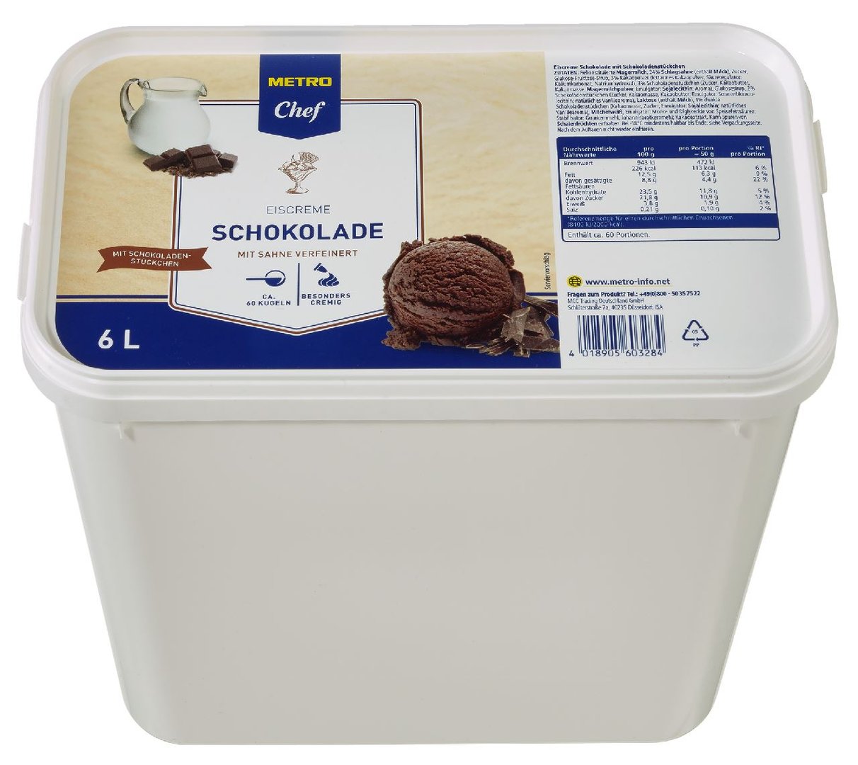 METRO Chef - Premium Eiscreme Schokolade tiefgefroren - 6 l Kanne