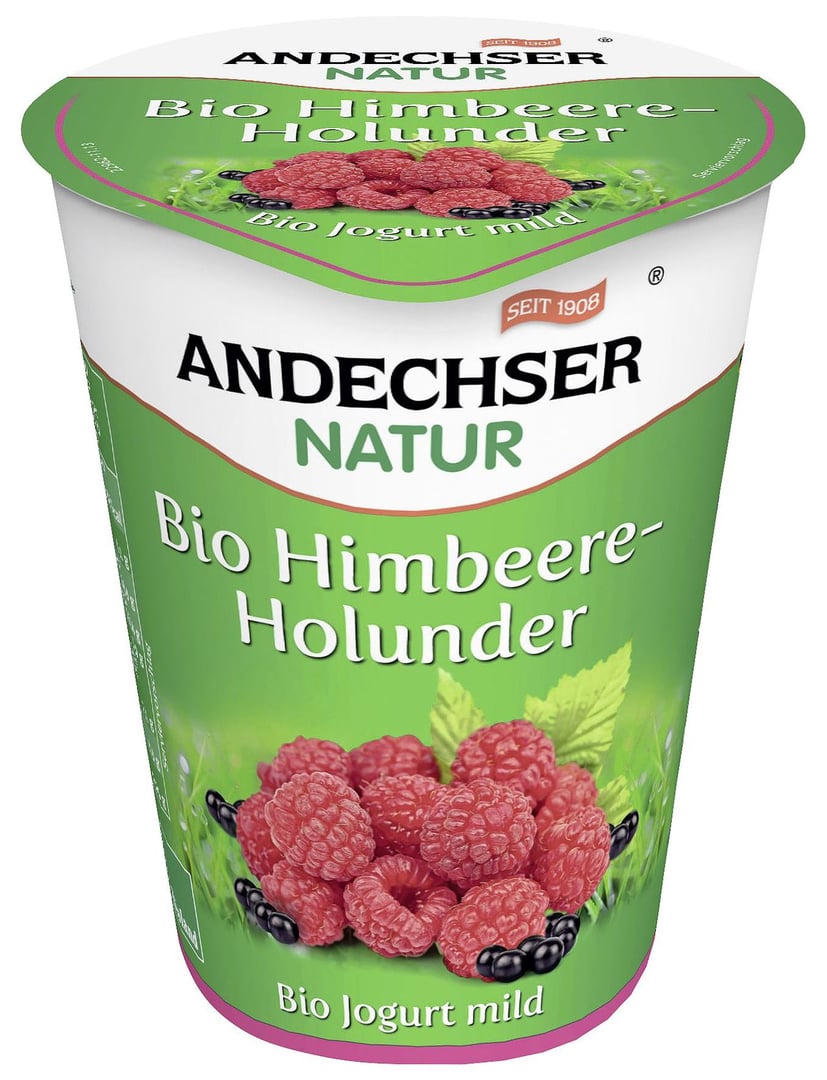 Andechser - Natur Bio-Jogurt mild Himbeere-Holunder 3,7 % Fett im Milchanteil 400 g Becher