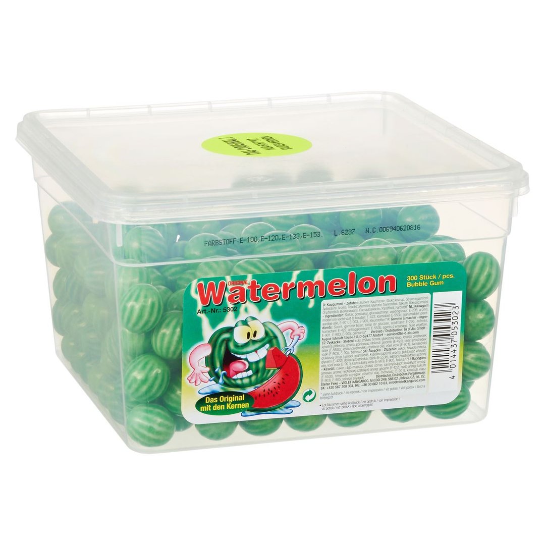Fizzy Balls - Wassermelone Kaugummi Kugeln 300 Stück à 5 g, extra sauer - 1,5 kg Dose