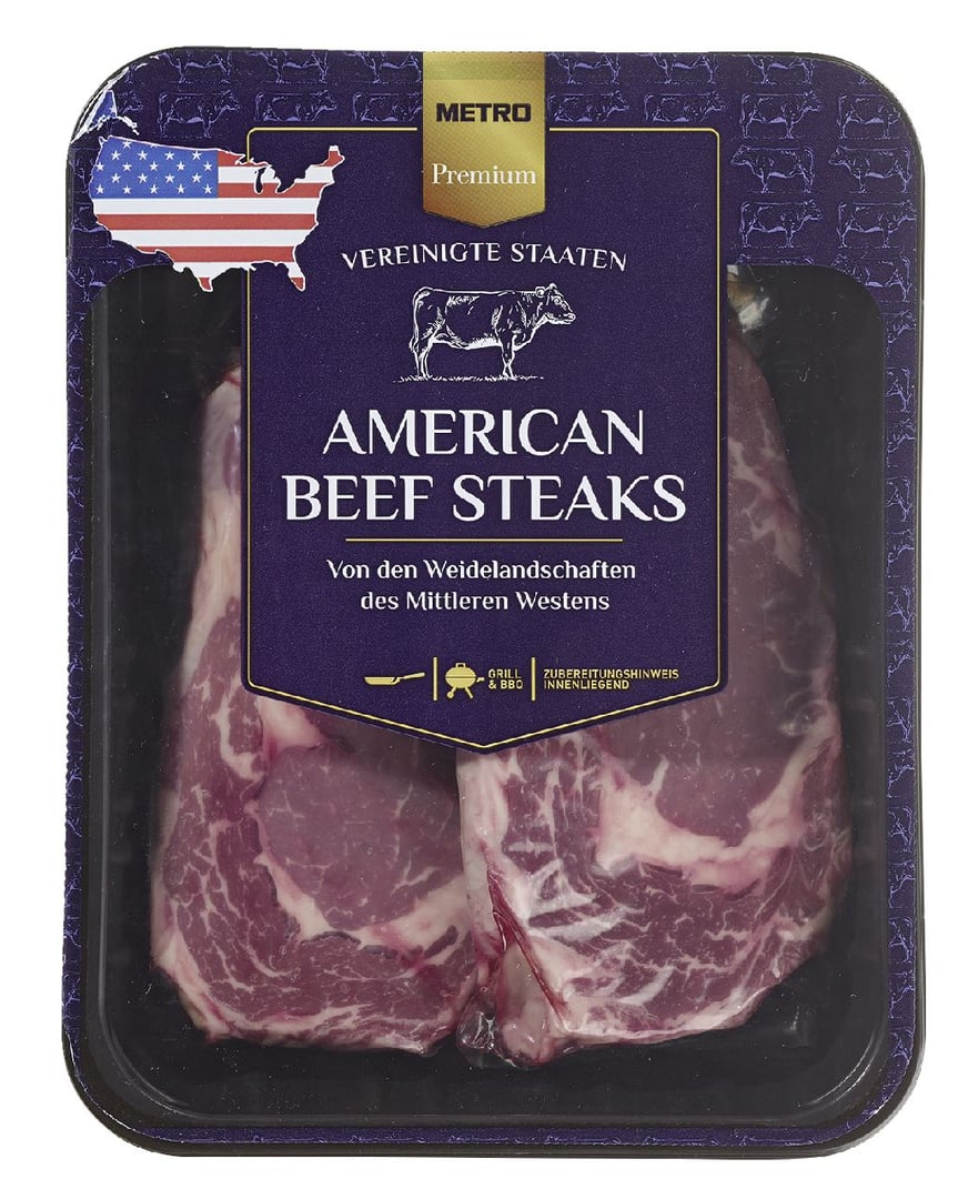 METRO Premium - American Beef Entrecôte Steaks, roh, 2 Stück à ca. 300 g, vak.-verpackt