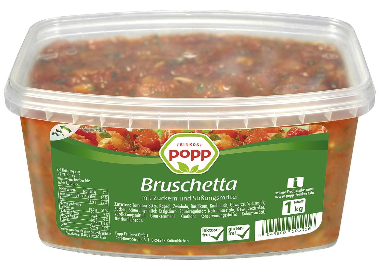 Popp - Feinkost Bruschetta Tomatenzubereitung mit Basilikum - 3 x 1 kg Karton