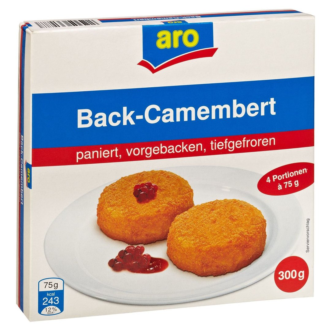 aro - Back Camembert tiefgefroren,vorgebacken, paniert, 4 Stück à 75 g 300 g Packung