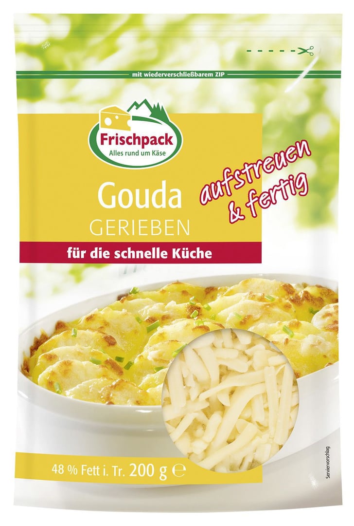 Frischpack - Gouda geraspelt 48 % Fett - 1 x 200 g Stück