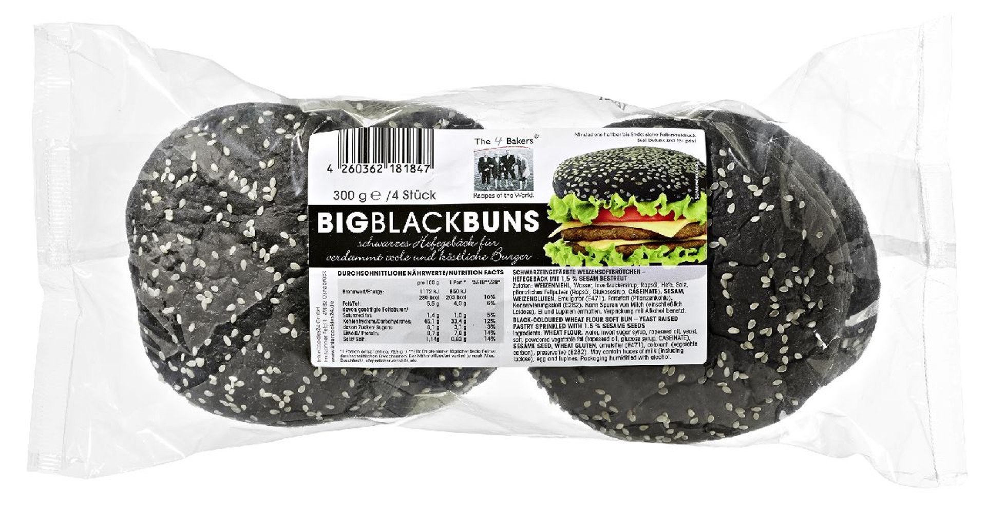 The 4 Bakers - Black Hamburger Buns - 300 g Packung