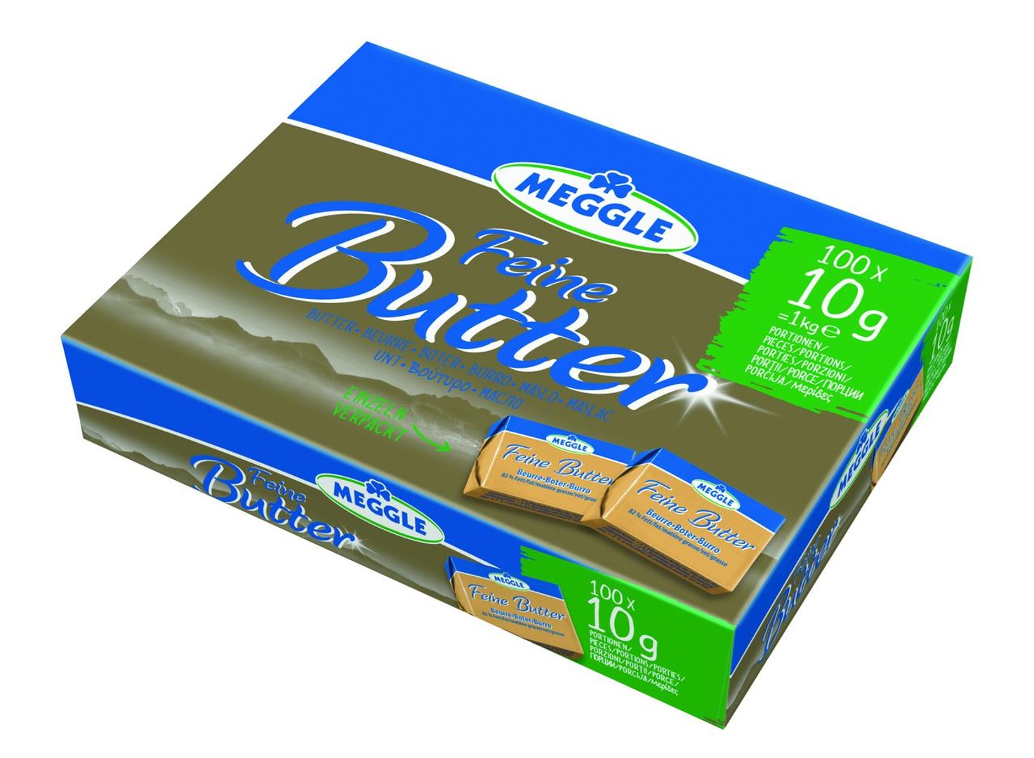 Meggle - Feine Butter, 82 % Fett, 100 Einzelportionen à 10 g - 1 kg Karton