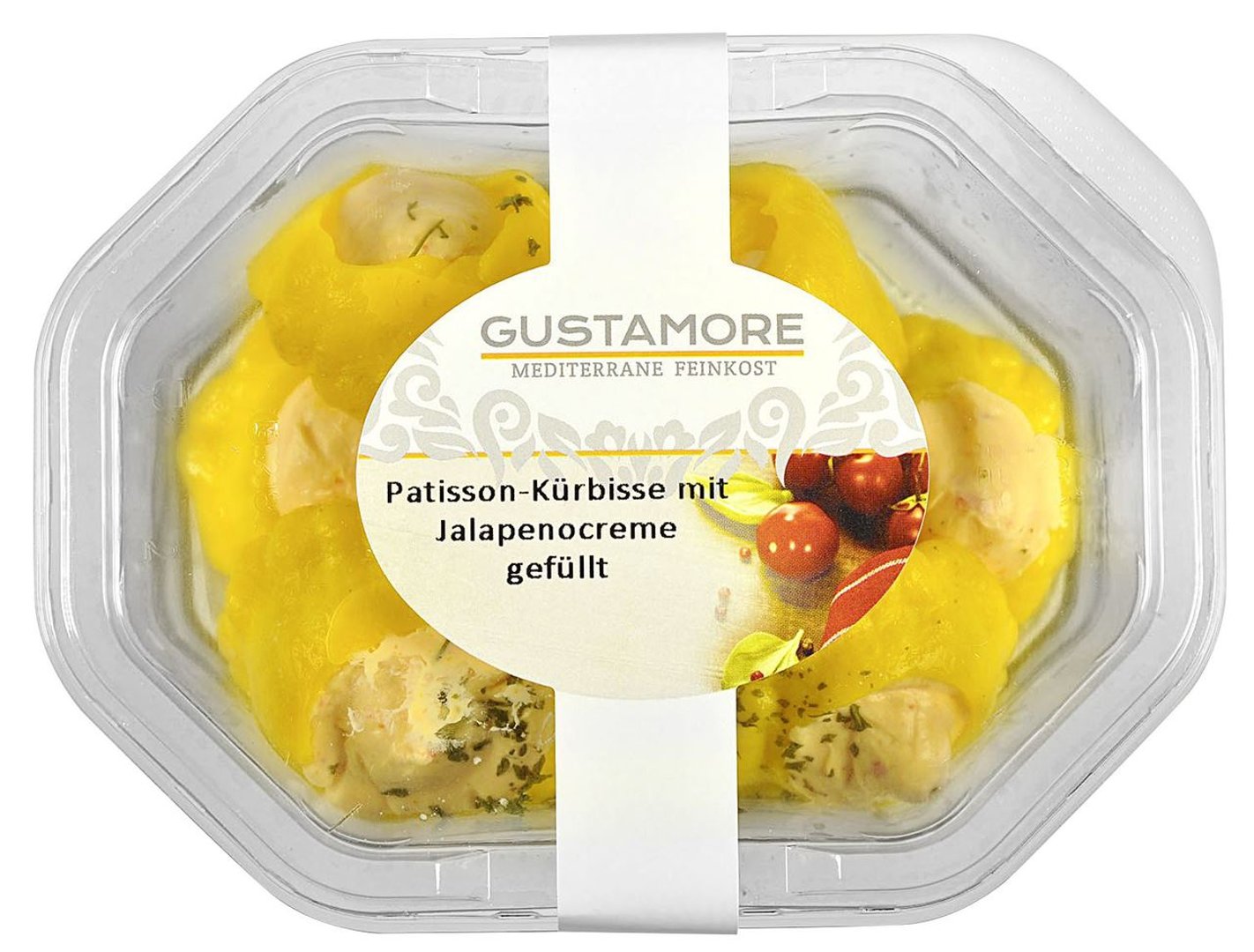 Gustamore - Patison - Mini-Kürbisse mit Jalapenocreme gefüllt, in Öl - 1 x 160 g Packung