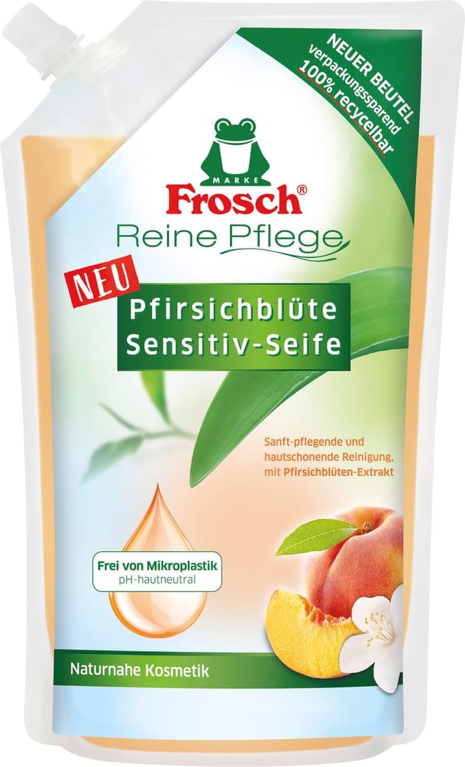 Frosch Reine Pflege Pfirsichblüte Sensitiv-Seife - 500 ml Beutel