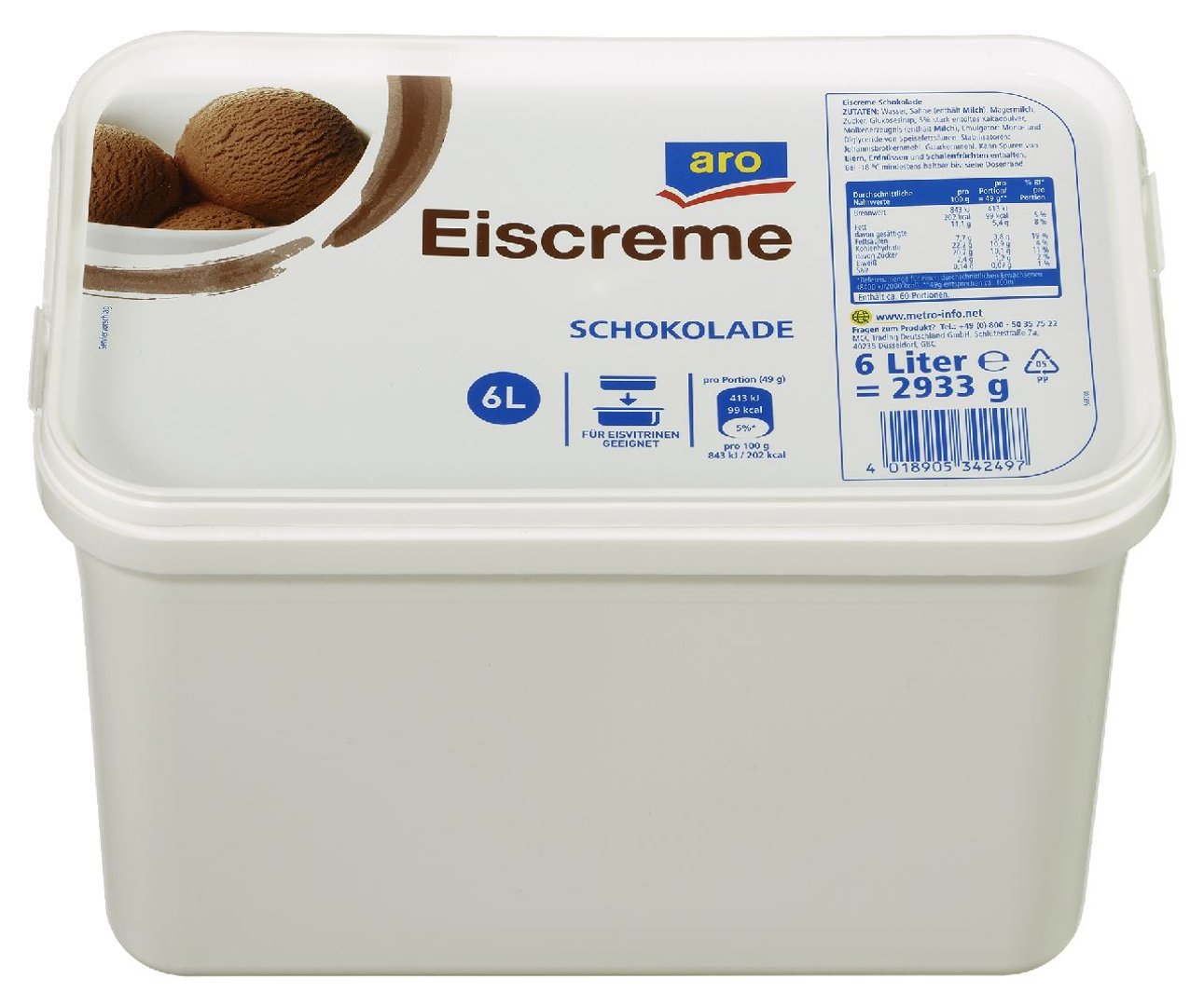 aro - Eiscreme Schokolade tiefgefroren - 6 l Packung