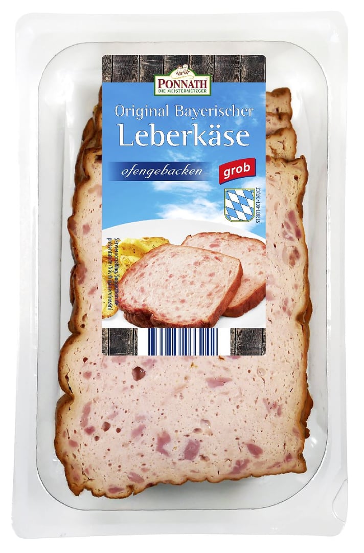 Ponnath - Original Bayerischer Leberkäse grob gekühlt aus Schweinefleisch - 1 x 400 g Packung